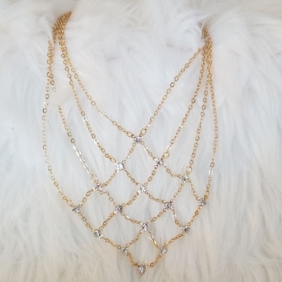 ๐คฃBeautiful Chain Bib Necklace Gold Plated - Picture 3 of 8